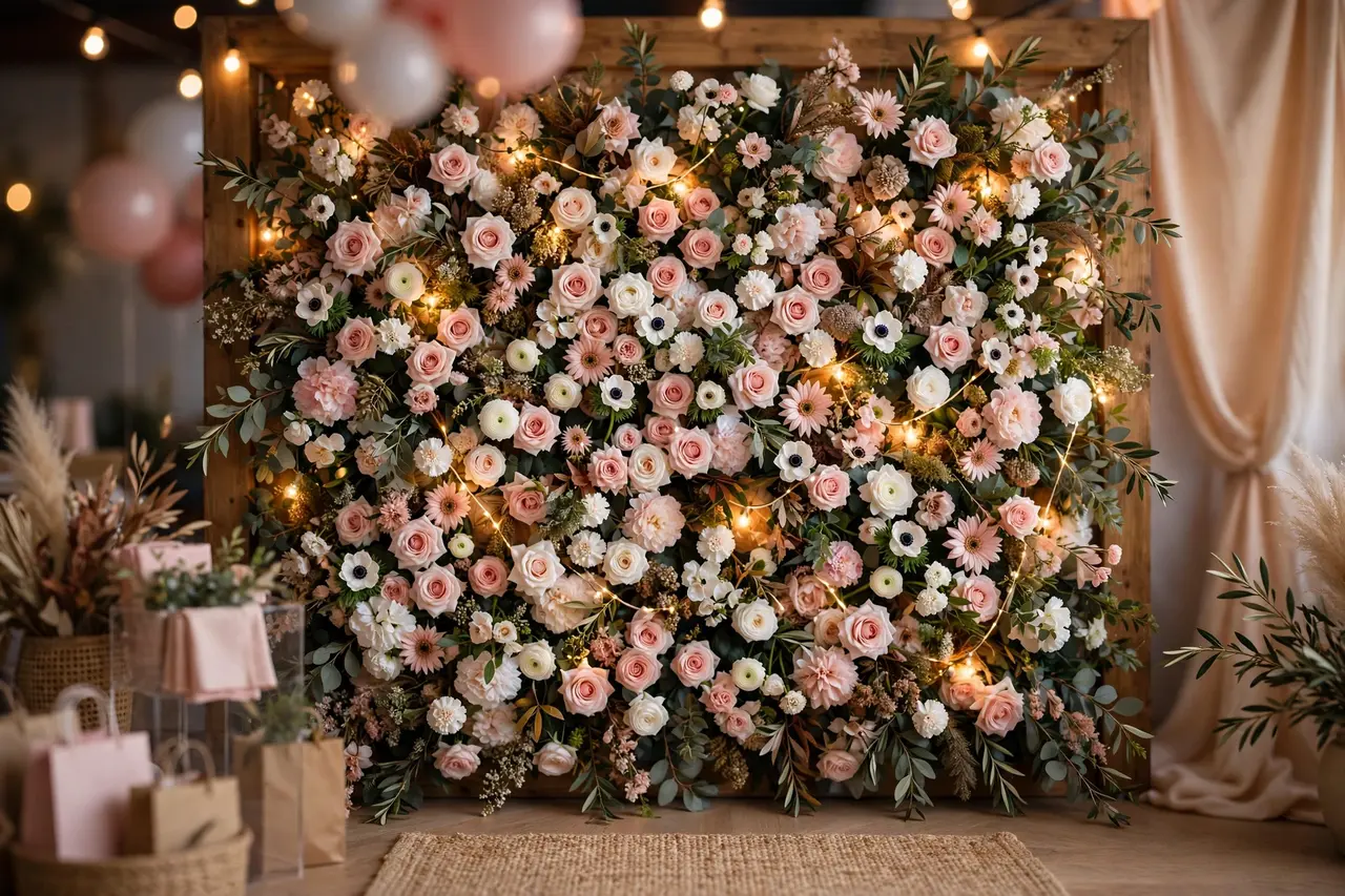 birthday backdrop ideas – floral photo booth wall backdrop