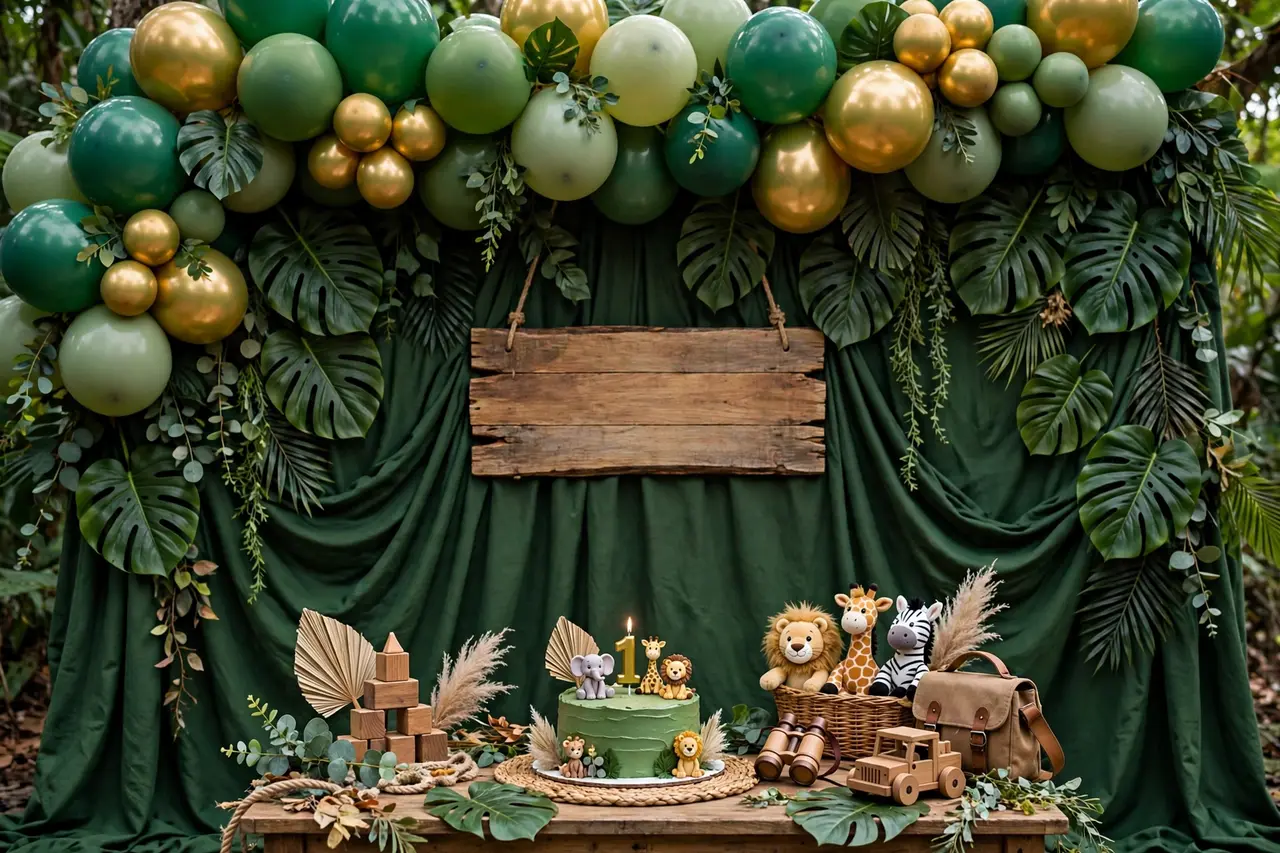 birthday backdrop ideas – wild one jungle safari party backdrop
