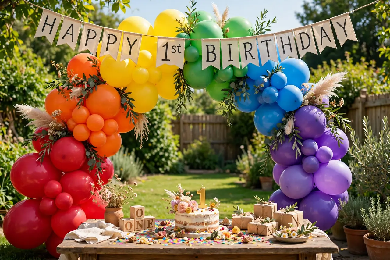 Rainbow balloon garland ideas: vibrant arch decoration