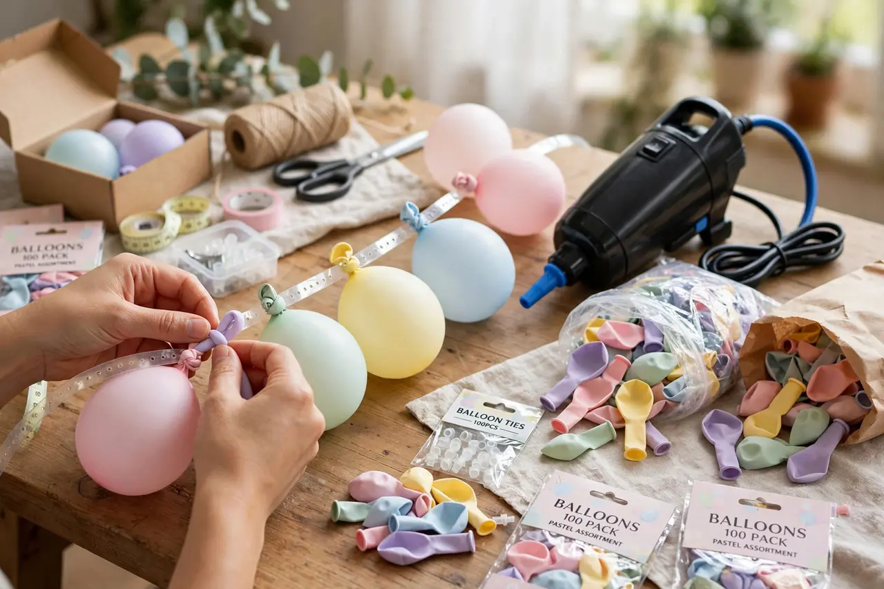 DIY balloon garland ideas: assembling garland with balloon strip