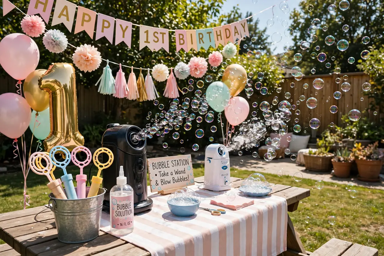 Toddler birthday party games: bubble station activity