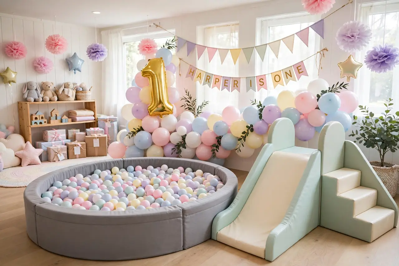 Birthday party games for babies: ball pit play area