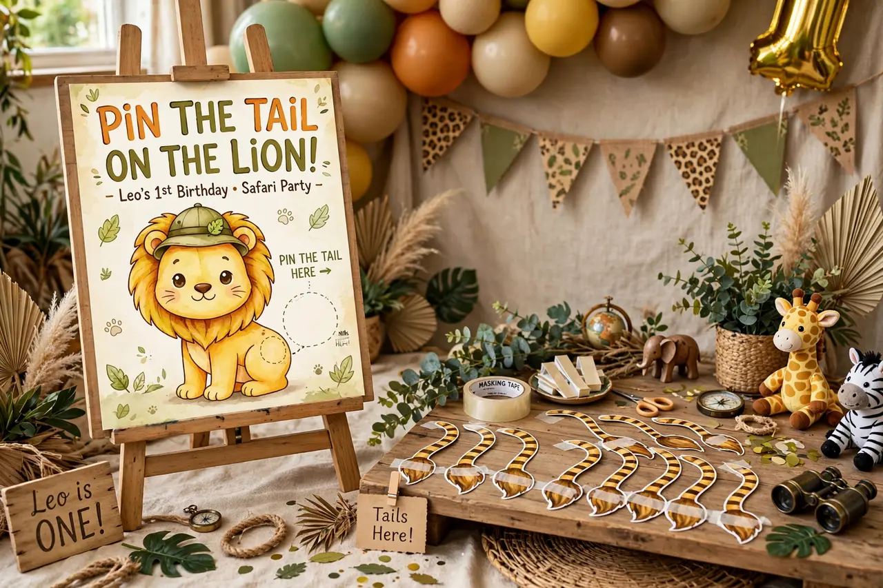Birthday party games for older kids: pin the tail safari game