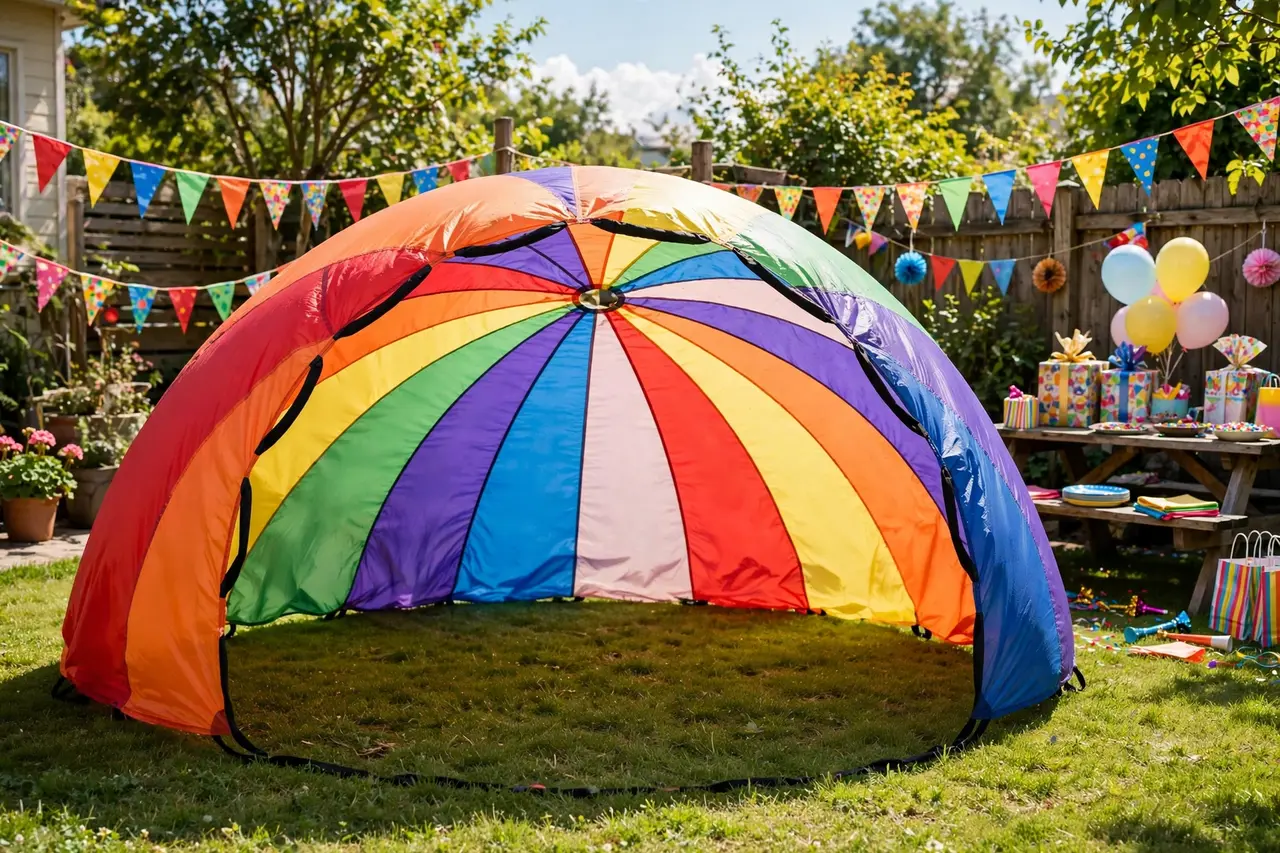 Outdoor birthday party games: parachute play