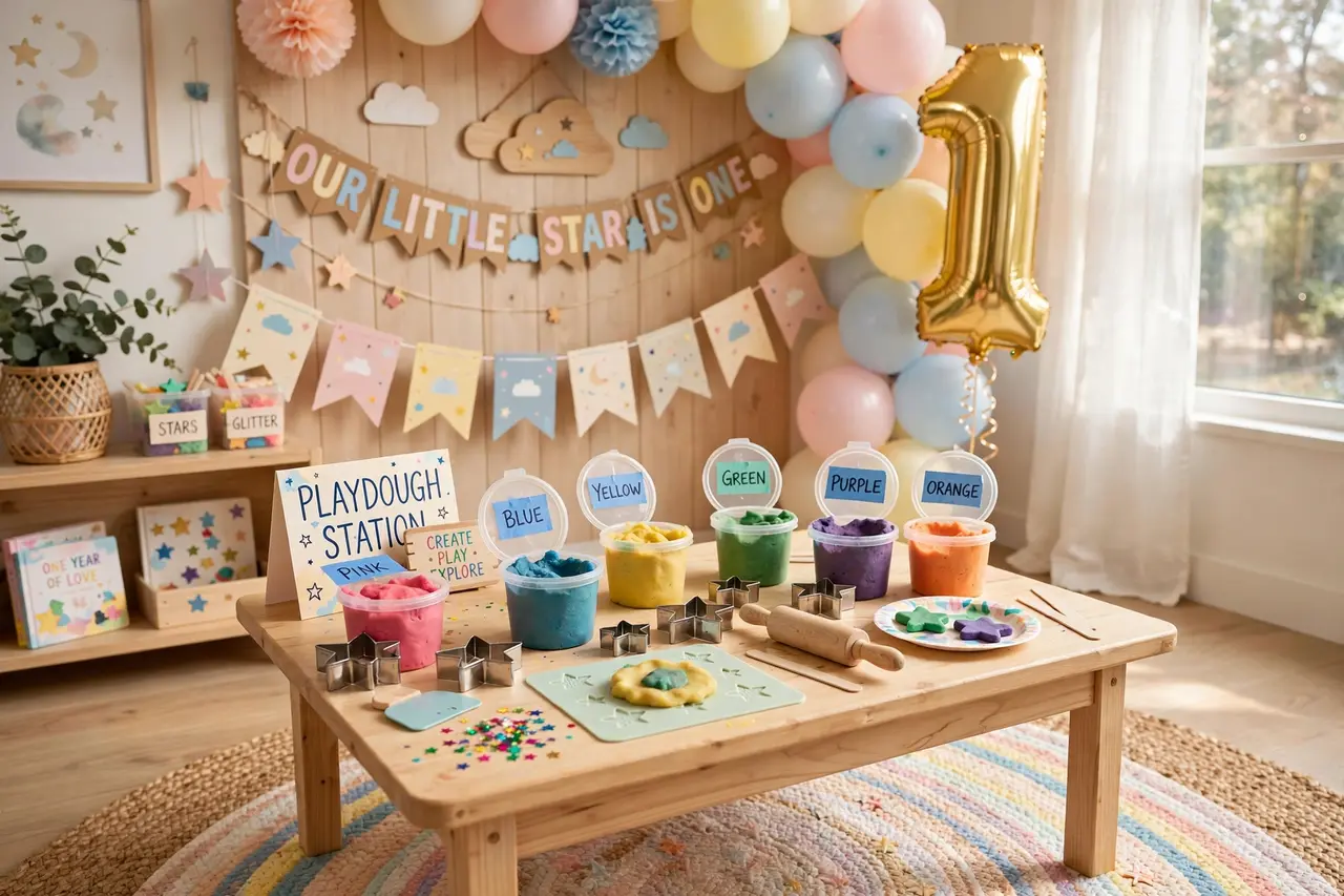 Calm birthday party games: playdough craft table