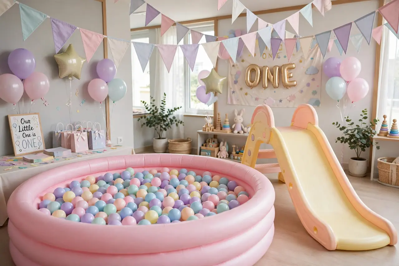 Birthday party ideas for toddlers: ball pit play area at a first birthday