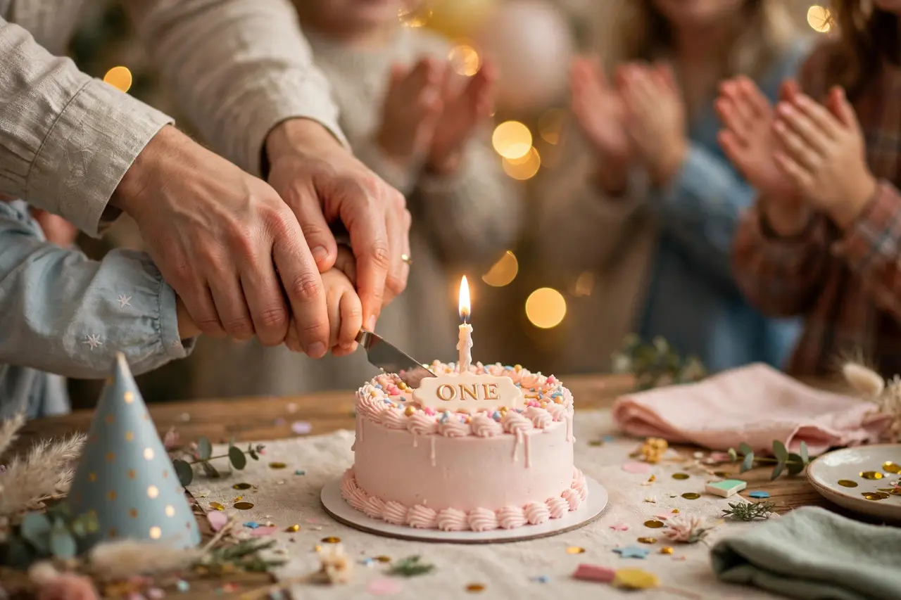 First birthday party ideas: cake cutting celebration with family