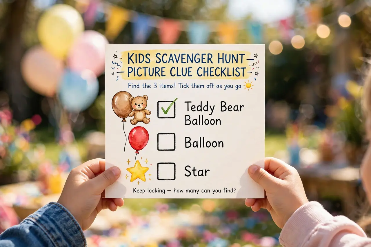 Birthday scavenger hunt for toddlers: picture clue cards