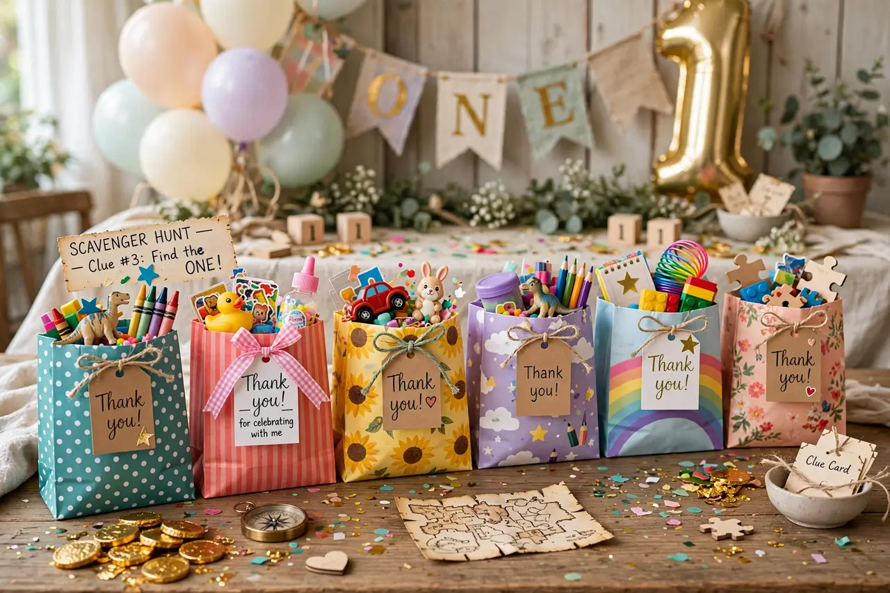 Birthday scavenger hunt goodie bags as final treasure