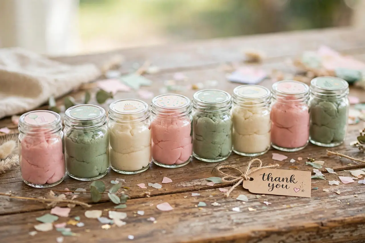 first birthday party favors - DIY pastel playdough jars