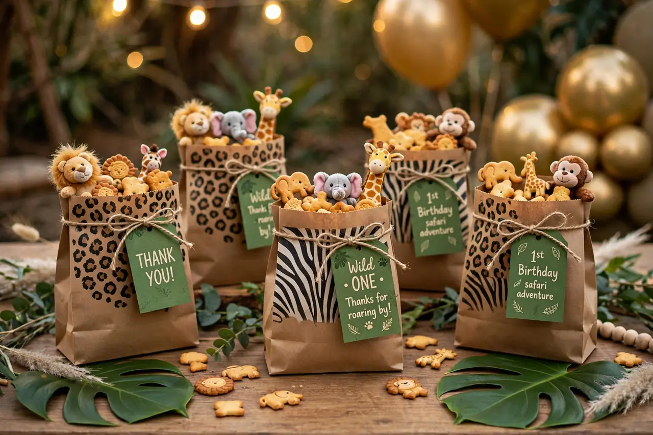 first birthday party favors - wild one safari favor bags