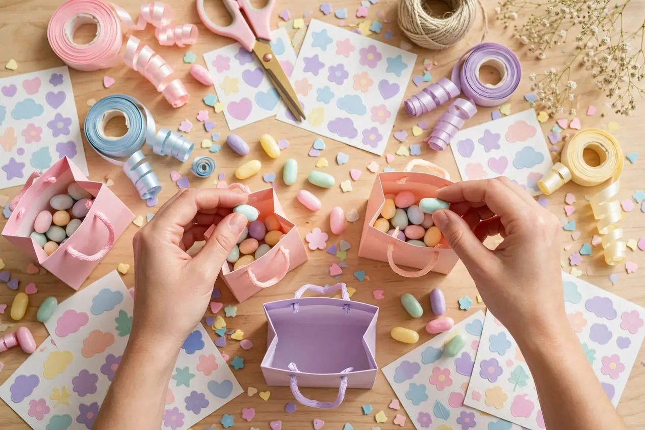Planning birthday party favors: assembling favor bags