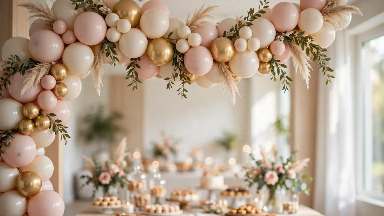 birthday decoration ideas – organic balloon garland arch