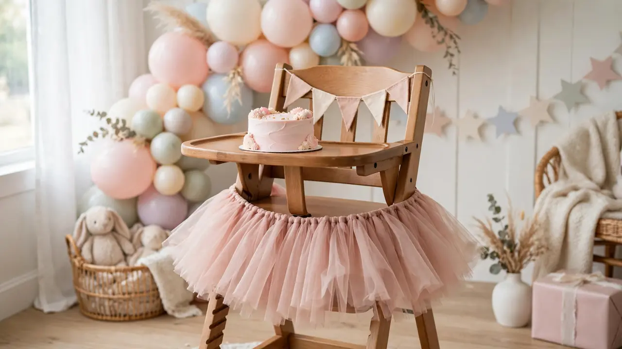 birthday decoration ideas – decorated high chair for smash cake