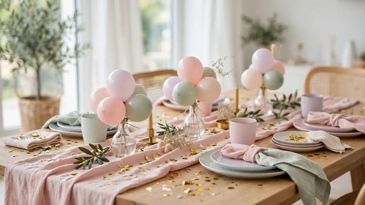 birthday decoration ideas – party table setting with balloon centerpieces