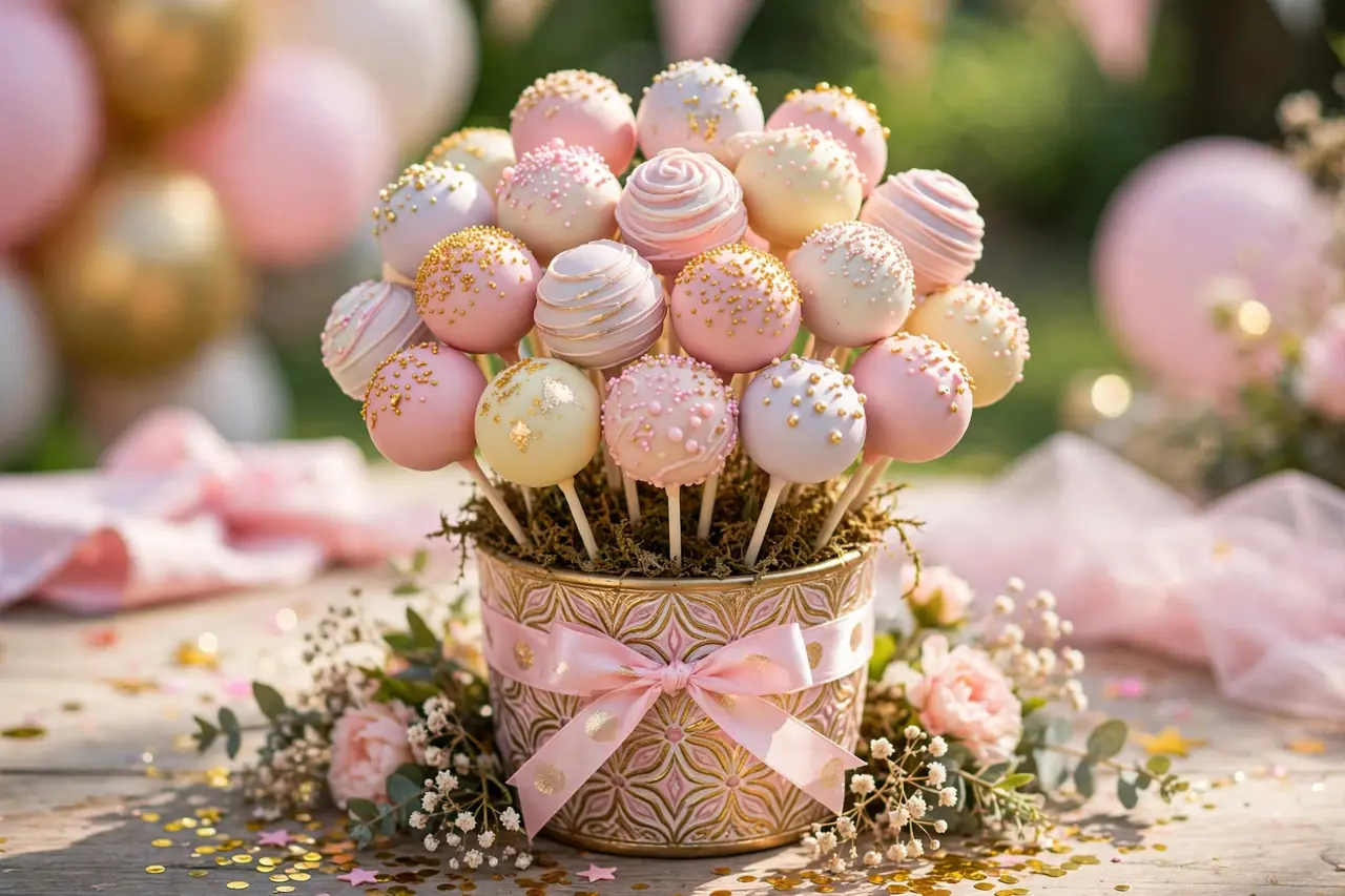 Birthday party food ideas: pastel cake pops bouquet