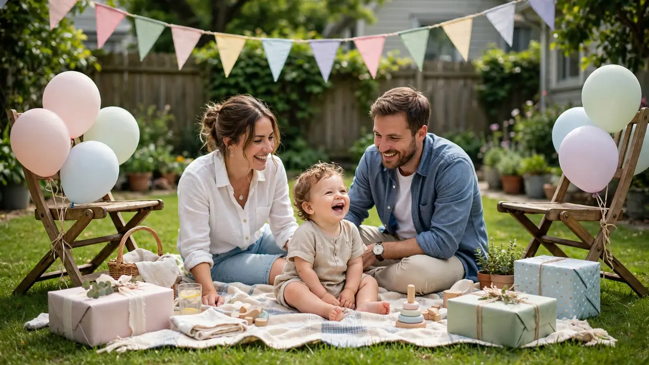 Backyard picnic party with bunting and balloons — outdoor kids birthday party ideas