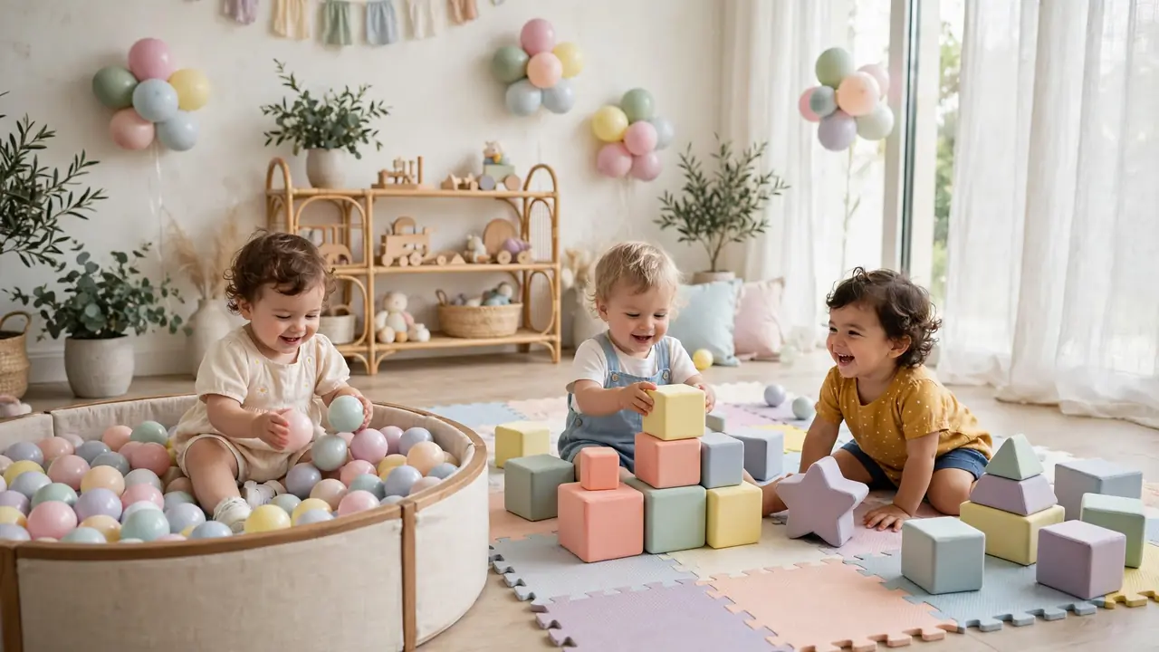 Toddler sensory play corner with ball pit and soft blocks — playful kids birthday party ideas