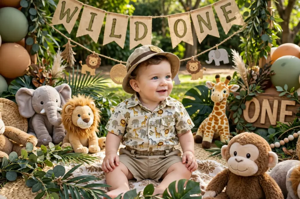 Wild one safari themed first birthday outfit for baby