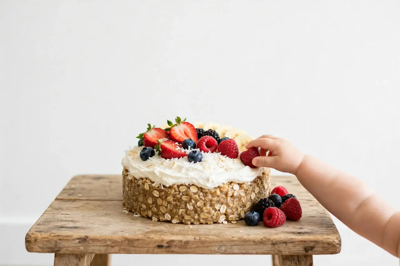 Healthy banana oat smash cake with berries — healthy smash cake ideas