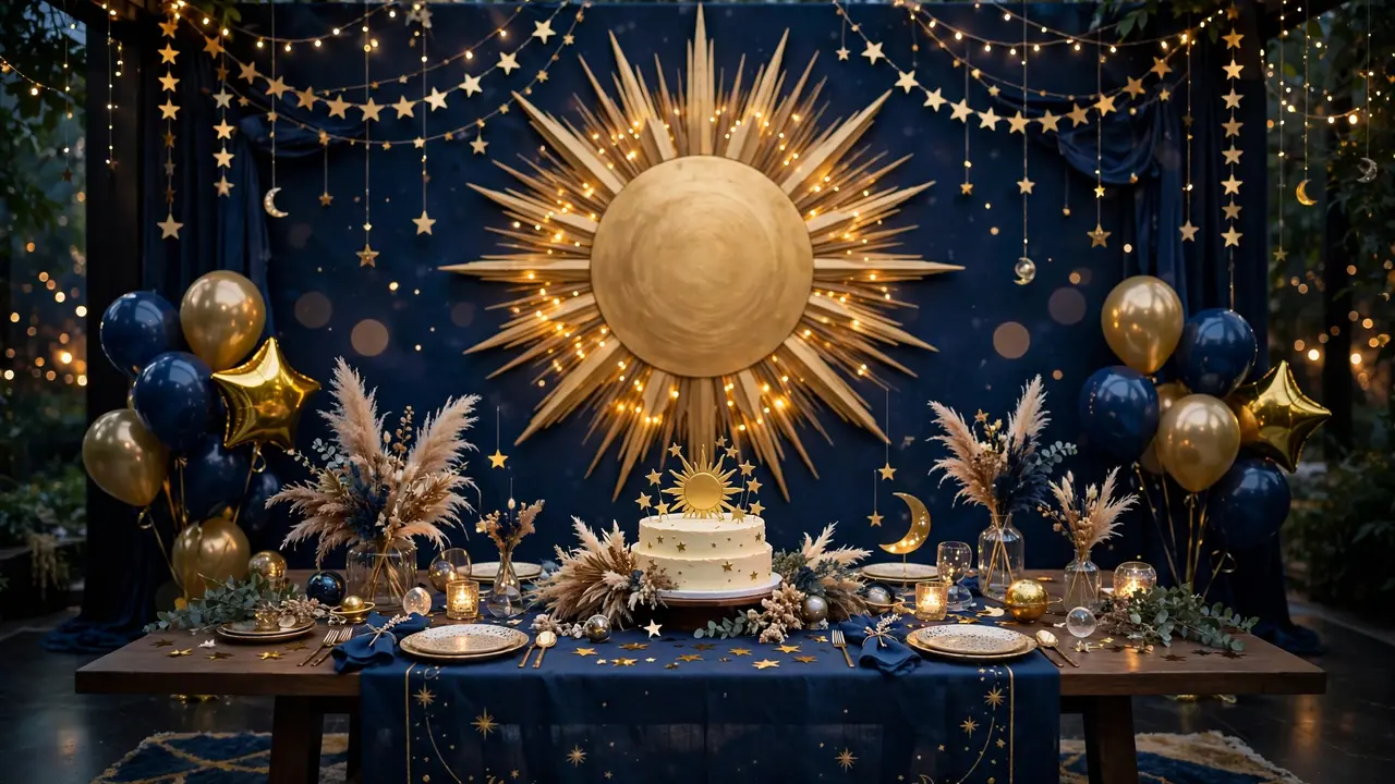 First Trip Around the Sun birthday party themes celestial decor